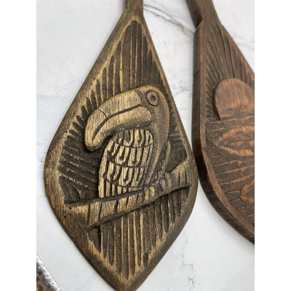 2 Hand Carved Wood Paddle Molds Toucan & Sun? 13 Inches‎ Long